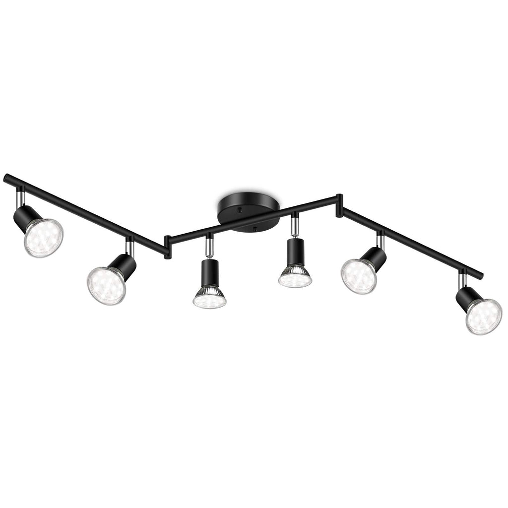 LED Track Lighting Kit, Flexibly Rotatable Light Heads, 6 Way Ceiling Spotlight Black Finish, Including 6