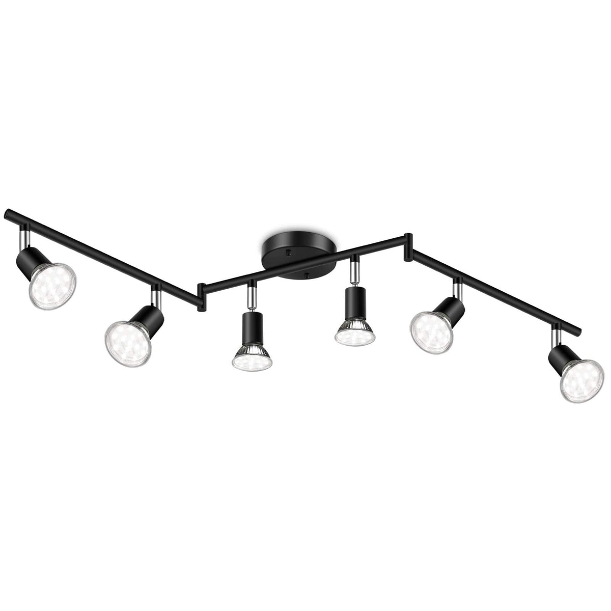 LED Track Lighting Kit, Flexibly Rotatable Light Heads, 6 Way Ceiling Spotlight Black Finish, Including 6