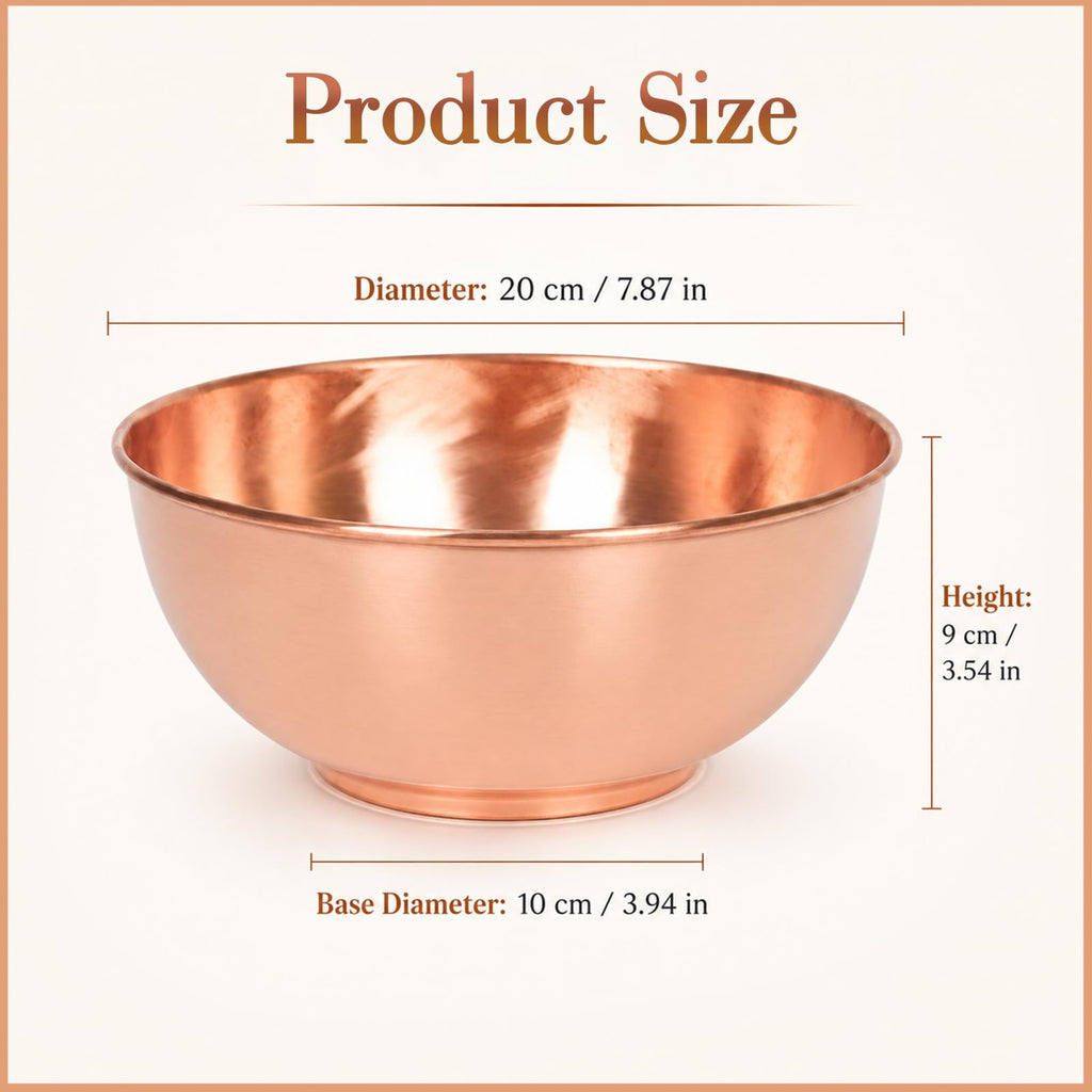 8 Inch Pure Copper Bowl, 99.99% Copper Bowl for Family Friends, Copper Mixing Bowl for Salad, Decorative and Kitchen