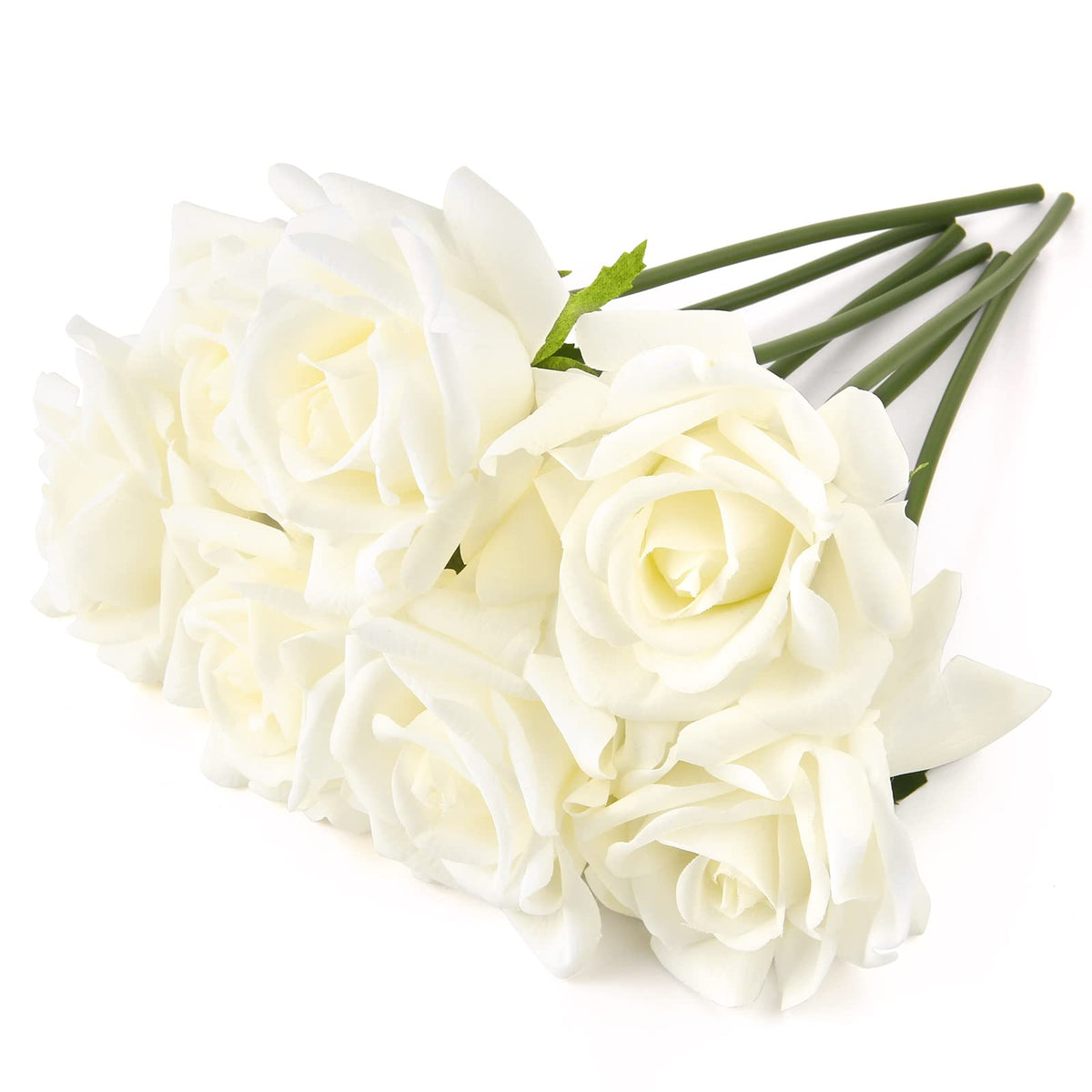 7PCS Fake Artificial Rose Silk Real Touch White 30CM