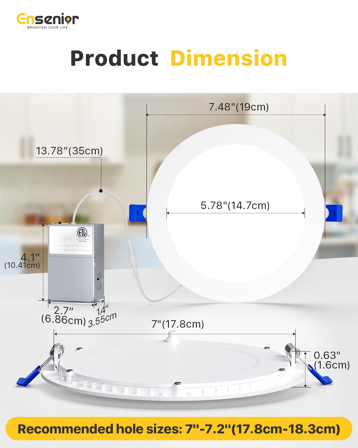 48 Pack 7 Inch LED Recessed Light, 5CCT Dimmable Canless Wafer