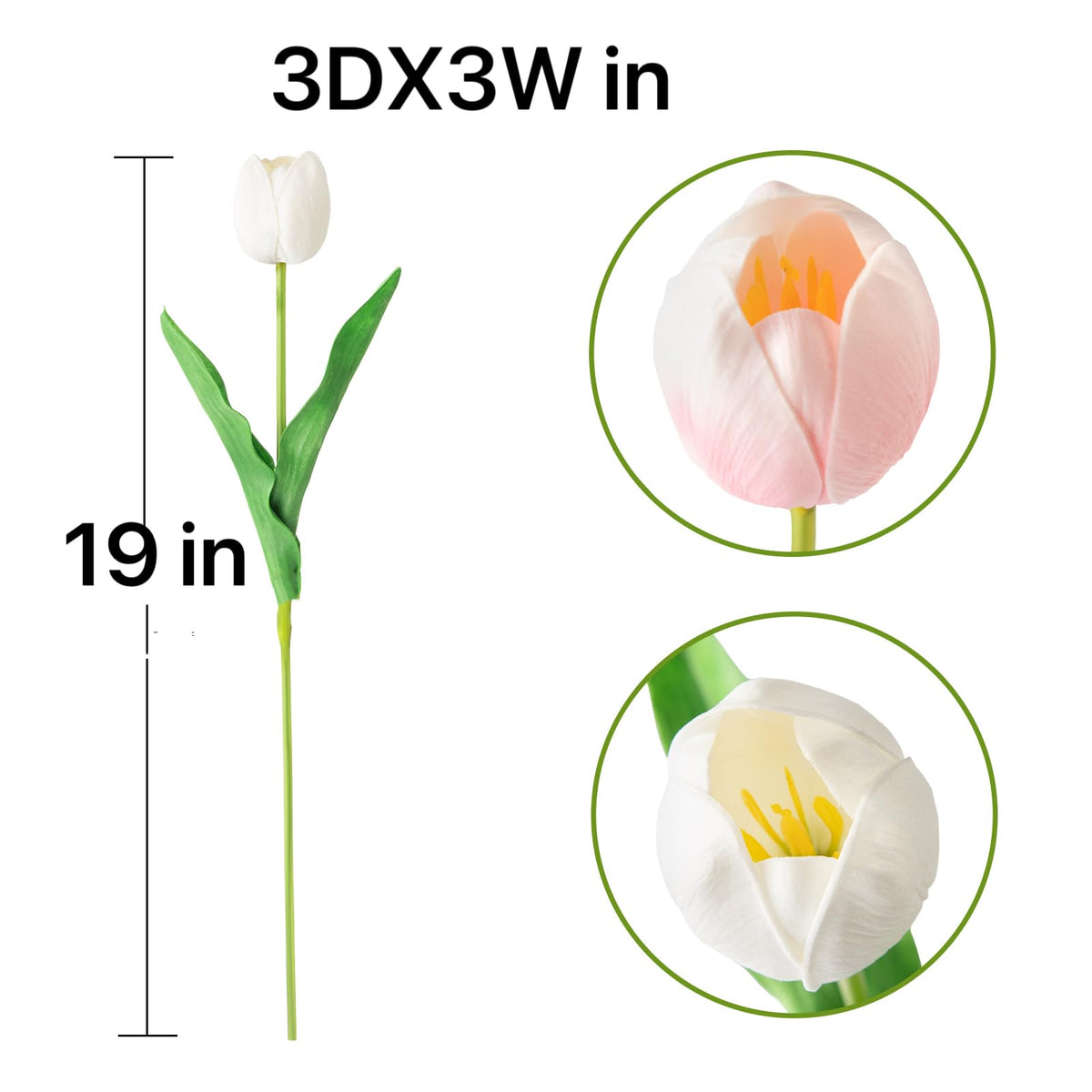 19'' Real Touch Latex Artificial Tulip Flowers, 6 Pack Milky White Faux Stems Decor, Table Centerpieces, Vase, Spring