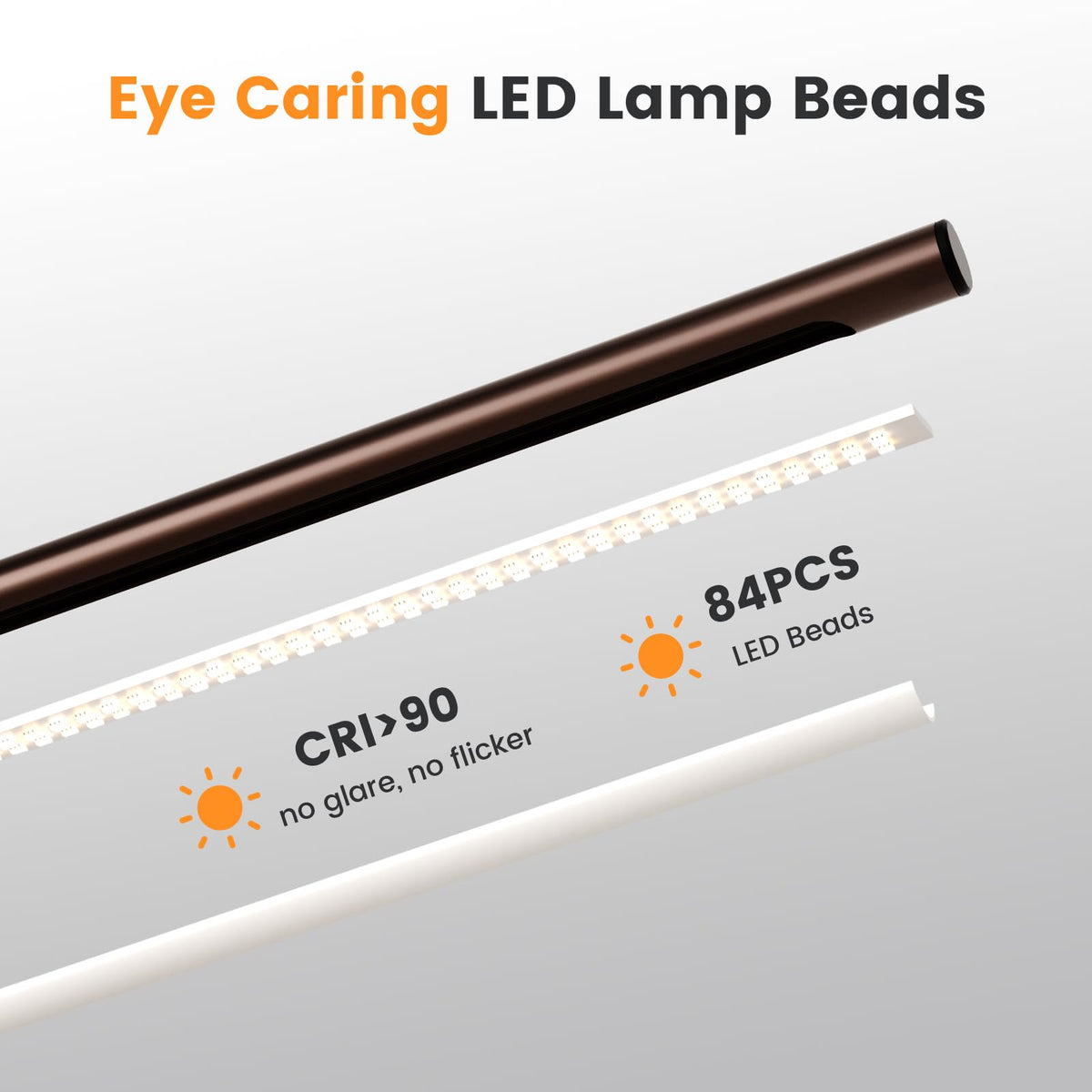 Brown LED Desk Lamp, 16" Dimmable Metal Desk Light with Base, 15W 1200LM, Adapter Included, Color & Brightness