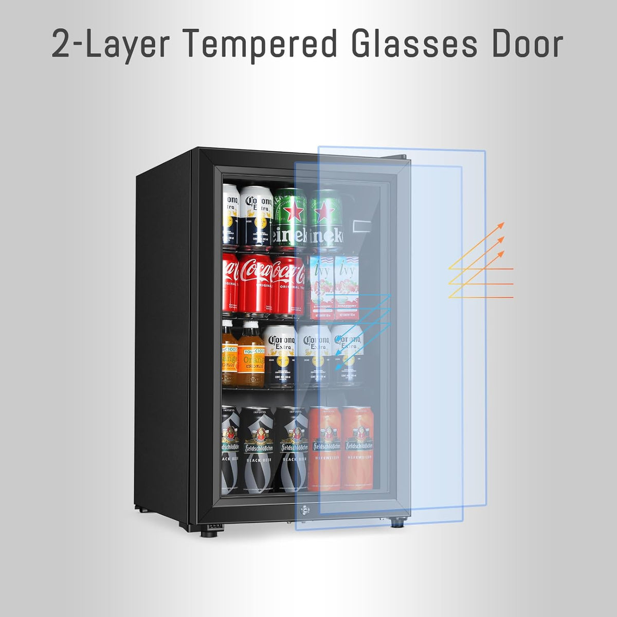 Beverage Refrigerator, 2.3 Cu.Ft, Mini Fridge with Glass Door for Soda Beer, Freestanding Beverage Cooler for Office
