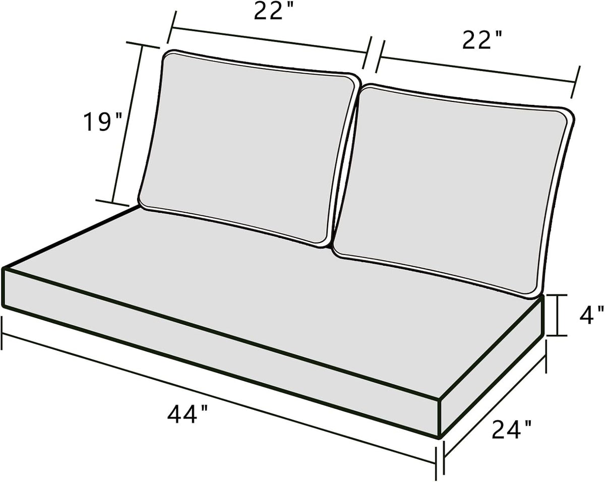 Outdoor Loveseat Cushion Set 44'' x 24'', Outdoor Cushions Furniture with Fastness Cover, Water Repellent Outdoor