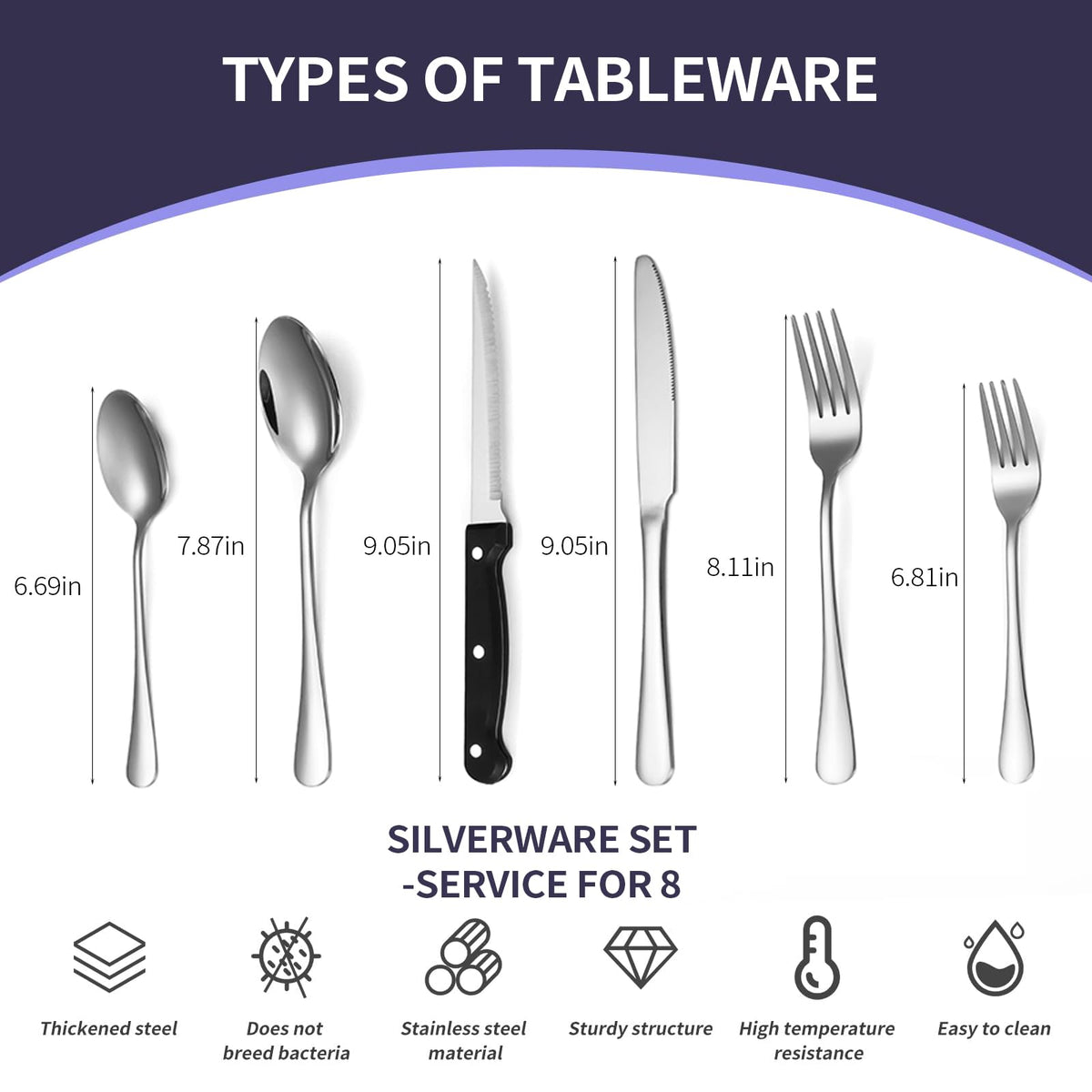48-Piece Silverware Set for 8 with Steak Knives, Stainless Steel Flatware Set, 18/8 Food Grade Cutlery Set, Mirror
