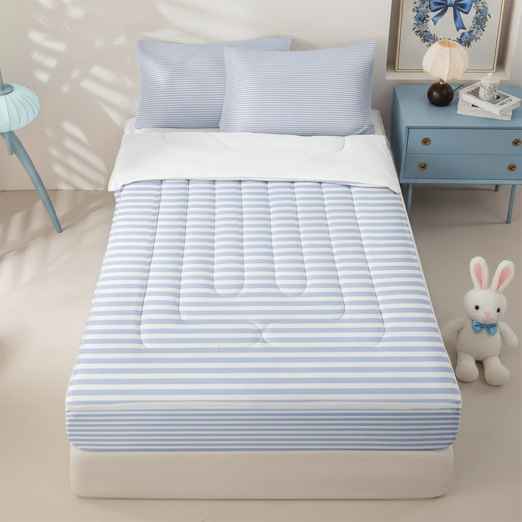 Blue White Stripe Zipper Bedding Set