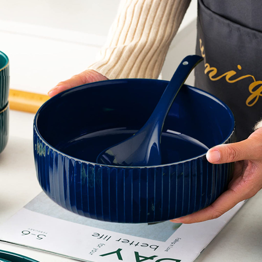 95oz Extra Large Ceramic Salad Bowl, Navy Blue Dishwasher Safe