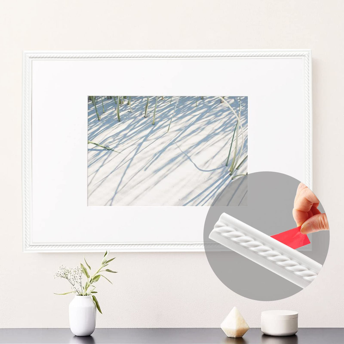 Peel and Stick Wall Trim, Self-Adhesive Crown Molding for Mirror Frame Cabinet Tile Edge Home Decor, 16.4ft x 1.2in