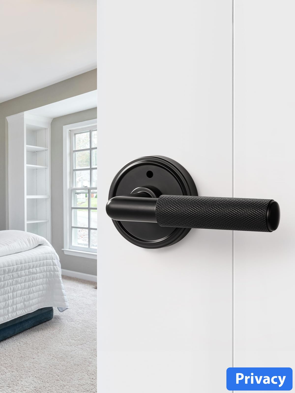 Knurled Door Lever Black Privacy Door Handle, 1 Pack