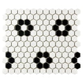 Hexagon Matte White with Black Hexagon Flower Pattern Porcelain Mosaic Floor and Wall Tile Backsplash, Bathroom