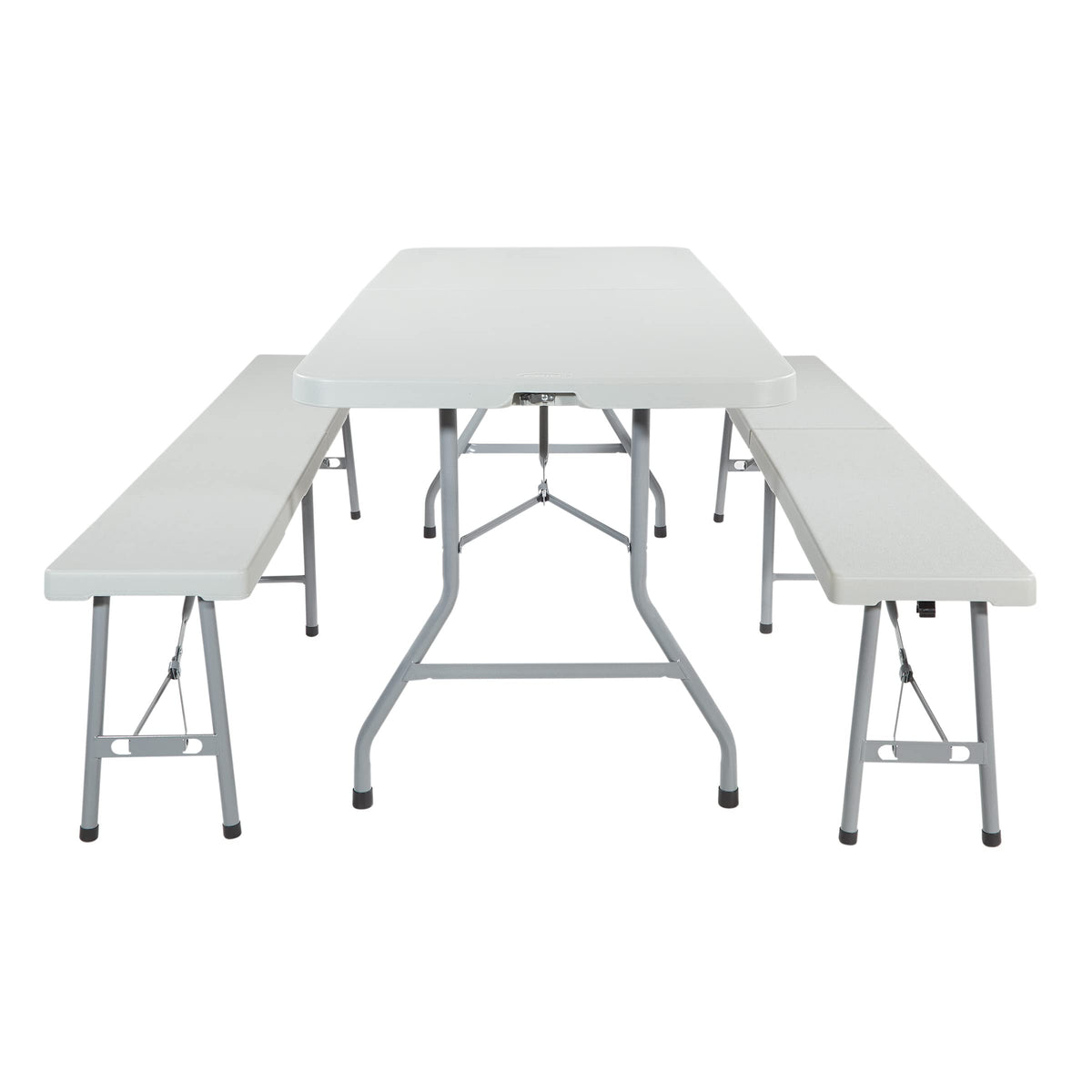 Star Resin Furniture for Indoor or Outdoor Use, 3-Piece Set, 2 Folding Benches and 6 Foot Table