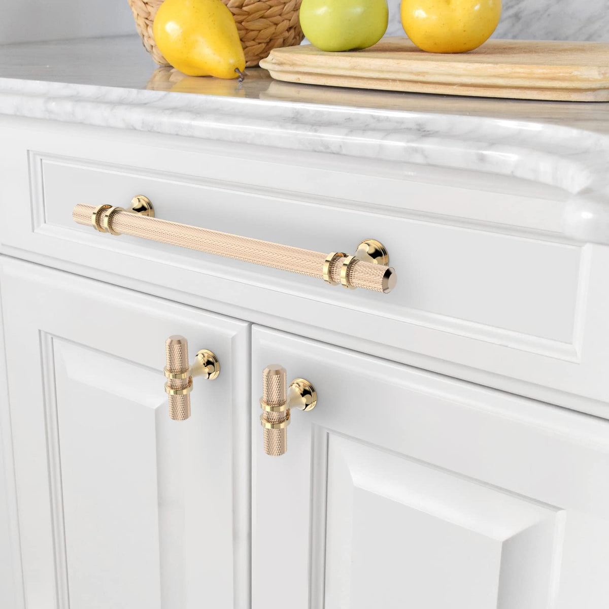 10 Pack 6.3 Inch(160mm) Knurled Brushed Brass Kitchen Cabinet Handles, Glod Cabinet Pulls Kitchen Cabinet Hardware