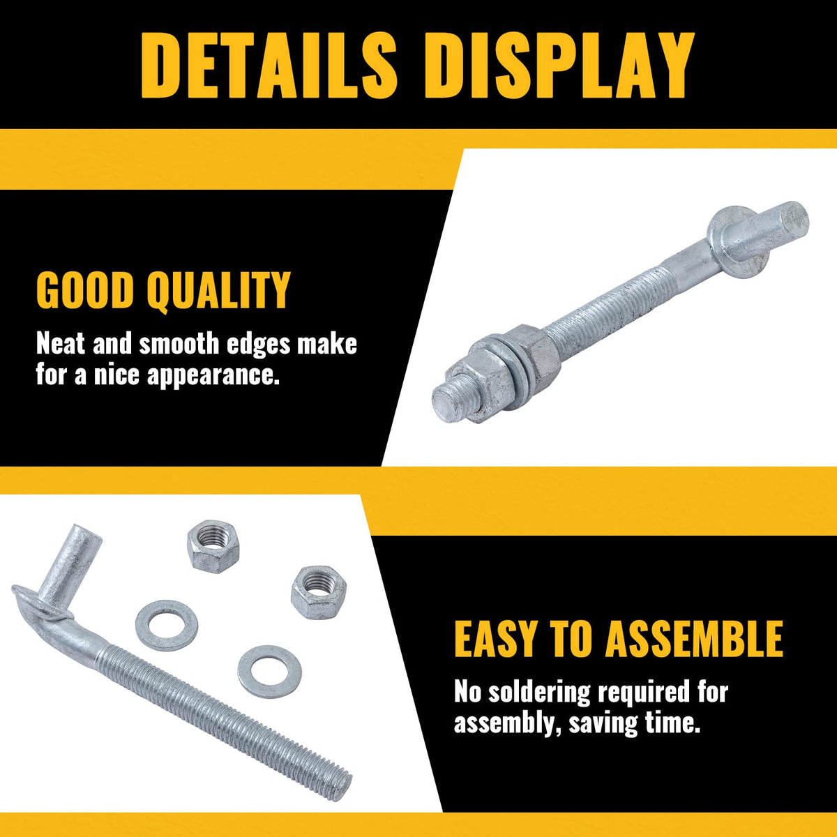5/8" X 6" J Bolt Gate Hinge, Heavy Duty Gate Hinge Bolt, 2-Pack