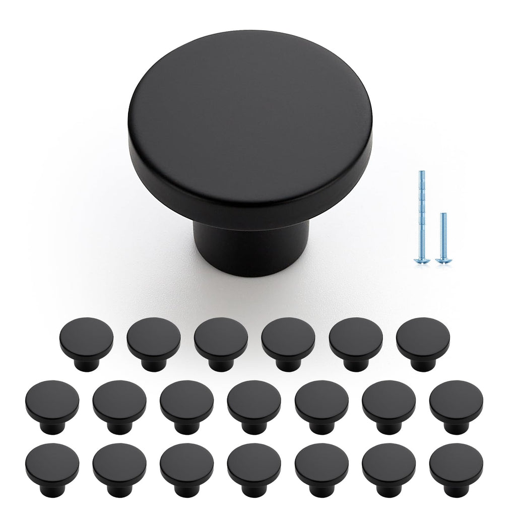 20 Pack Black Cabinet Knobs, Matte Black Drawer Pulls, 1-1/5 Inch