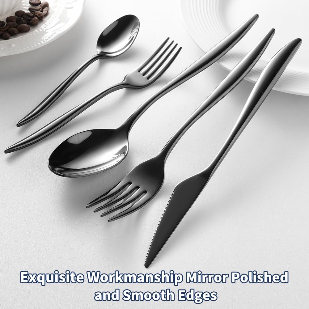 Black Silverware Set For 4, 20-Piece Everyday Flatware Set, Service For 4, Premium 18/10 Stainless Steel, Heavy Duty