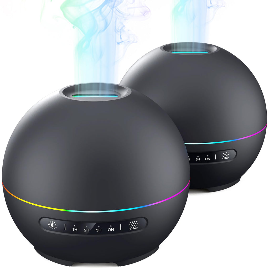 2 Pack Essential Oil Diffuser - 200ml Ultrasonic Aromatherapy Diffuser with 4 Timers & 7 Colors Night Lights, 20dB