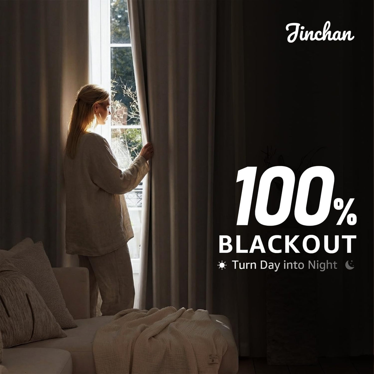100% Blackout Curtains (Set of 2 Panels) for Bedroom Decor White Linen Textured Curtains with Liner Insulated Thermal Curtains