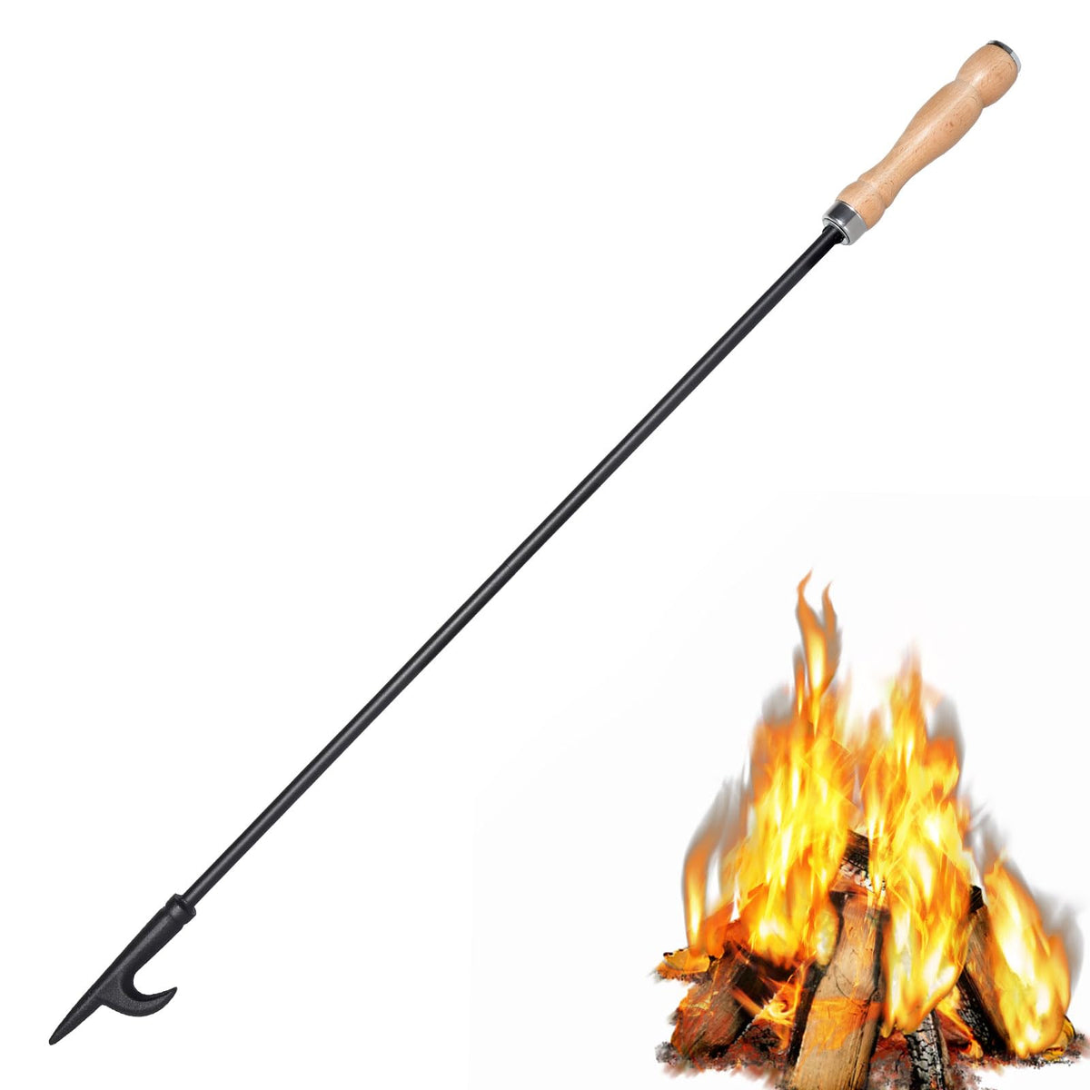 Fire Poker for Fire Pit, 32" Long Heavy Duty, Wooden Handle