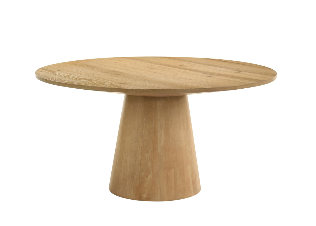 Terra 59" Transitional Round Dining Table with Pedestal Base, Natural Oak