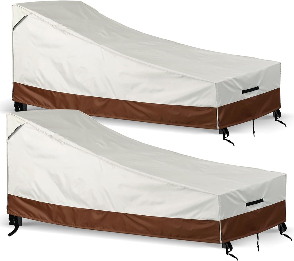 Waterproof Patio Chaise Lounge Cover 2 Pack, 420D Chair Covers (68x30x30) - Set of 2