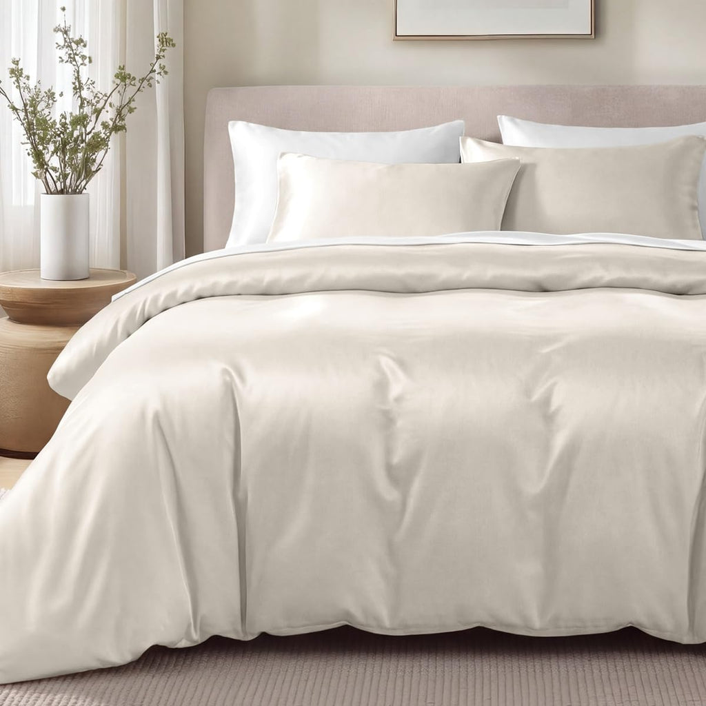 100% Organic Cotton Sateen Duvet Cover Set (, French Beige)