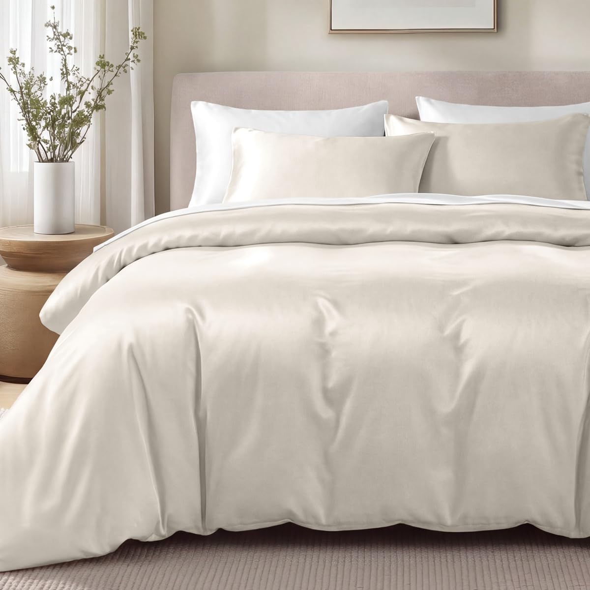 100% Organic Cotton Sateen Duvet Cover Set (, French Beige)