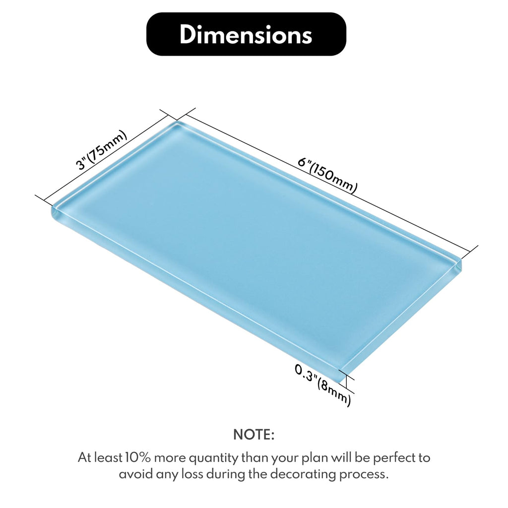 Blue Glass Subway Tile, Glass Kitchen Shower Backsplash Wall, 3 x 6 Inches, 4 Sq.Ft.