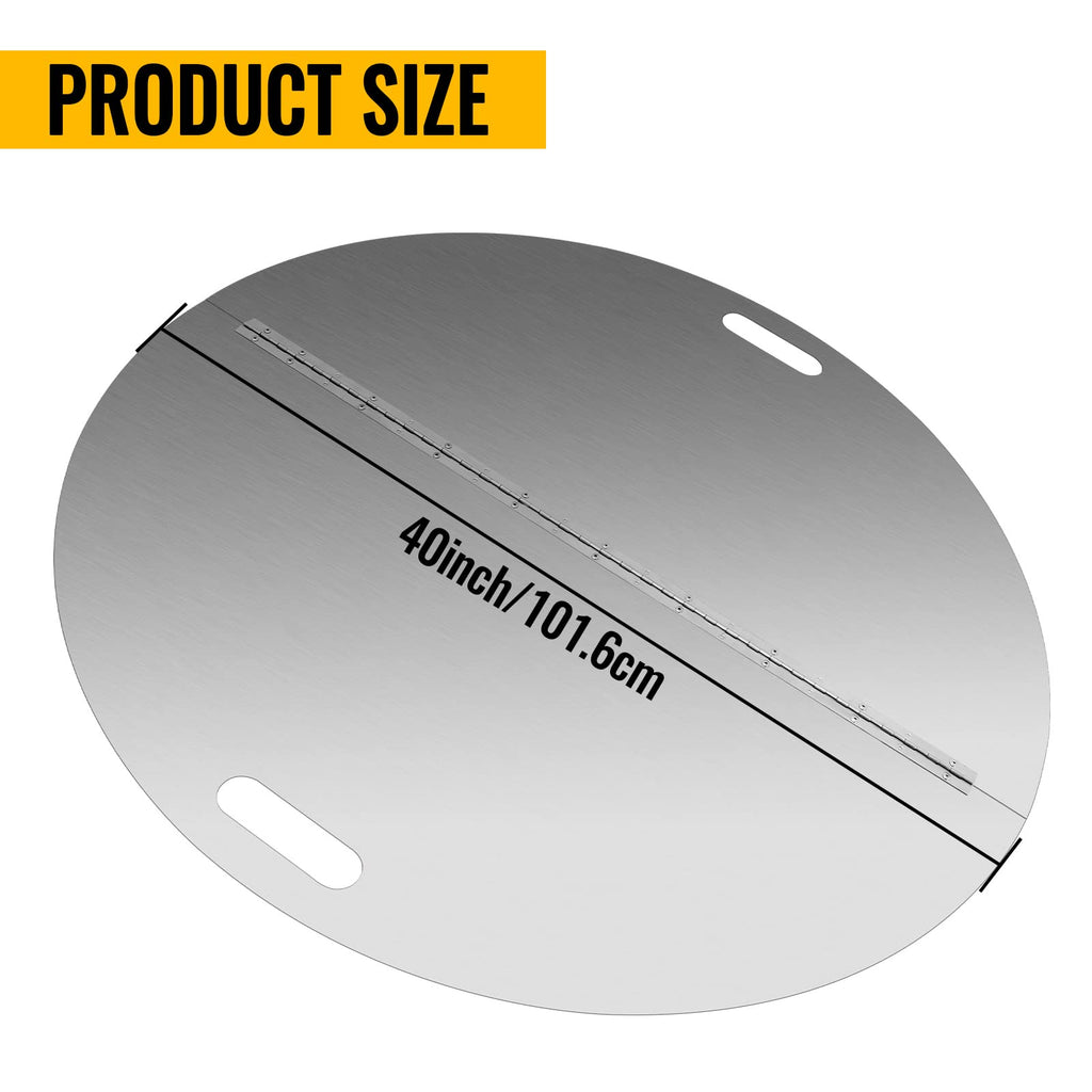 40 Inch Round Fire Pit Lid, 304 Stainless Steel Foldable Fire Ring Cover, Built-in Handle Design, 3mm Thickness