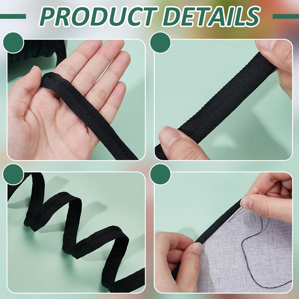 Black Piping Cord Trim, 5/8 inch Polyester Bias Tape Piping, Upholstery Piping Trim for Sewing Lip Cord Trim - 10 Yard