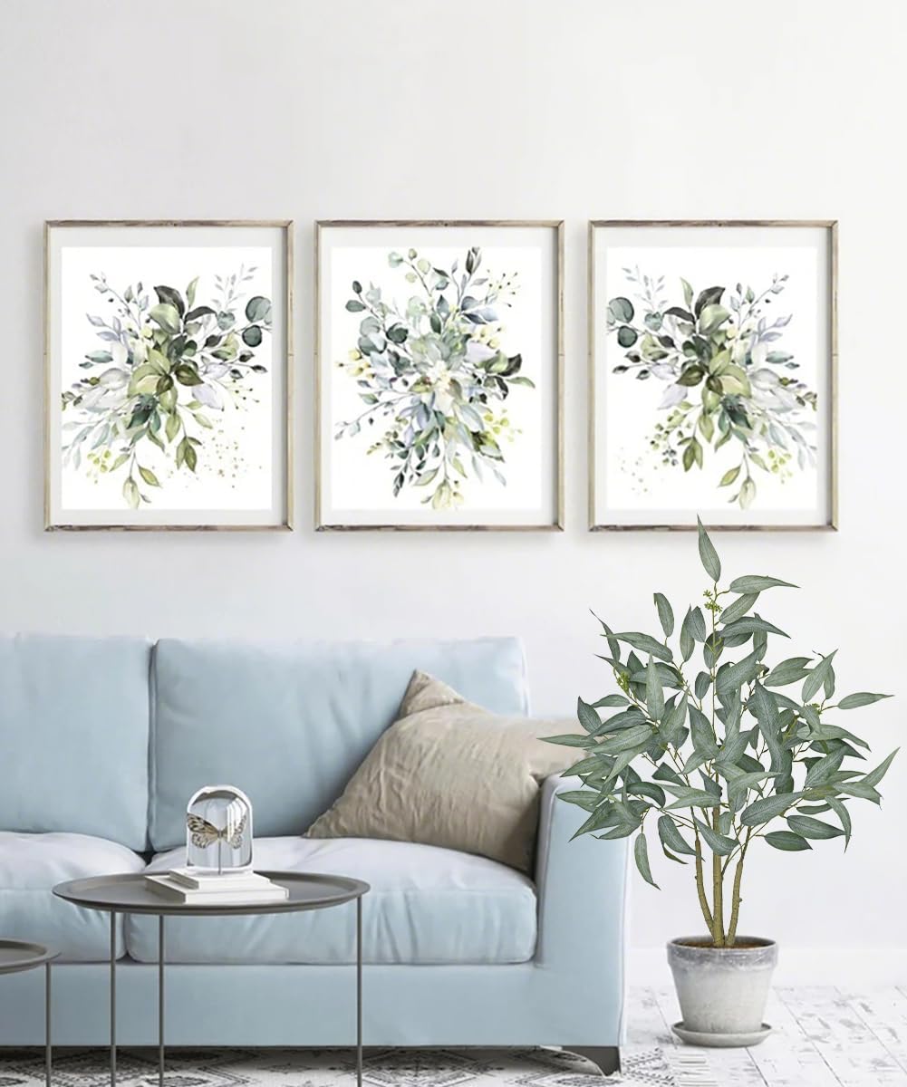 Eucalyptus Trees Artificial Indoor - 3FT Tall Faux Eucalyptus Plants in White Planter, Fake Plant Décor Bedroom