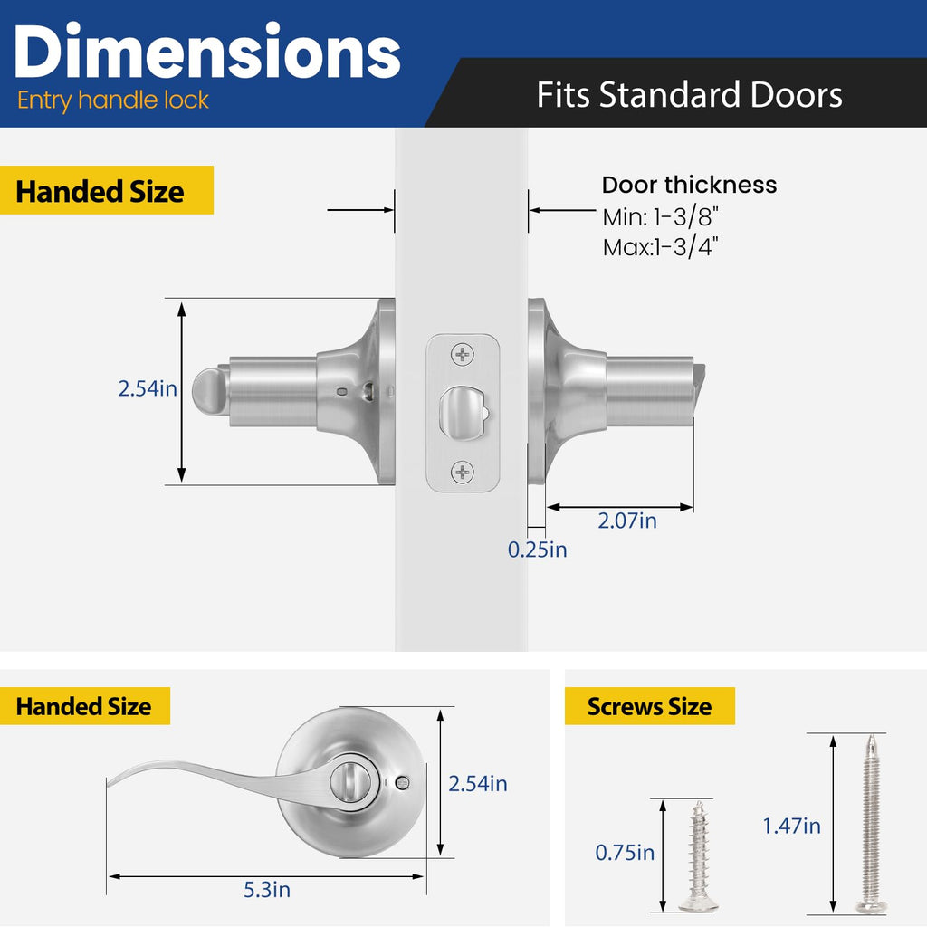 Keyed Entry Door Lever, Door Handle with Lock and Key, Exterior & Interior Door Handle, Wave Style Lever Satin