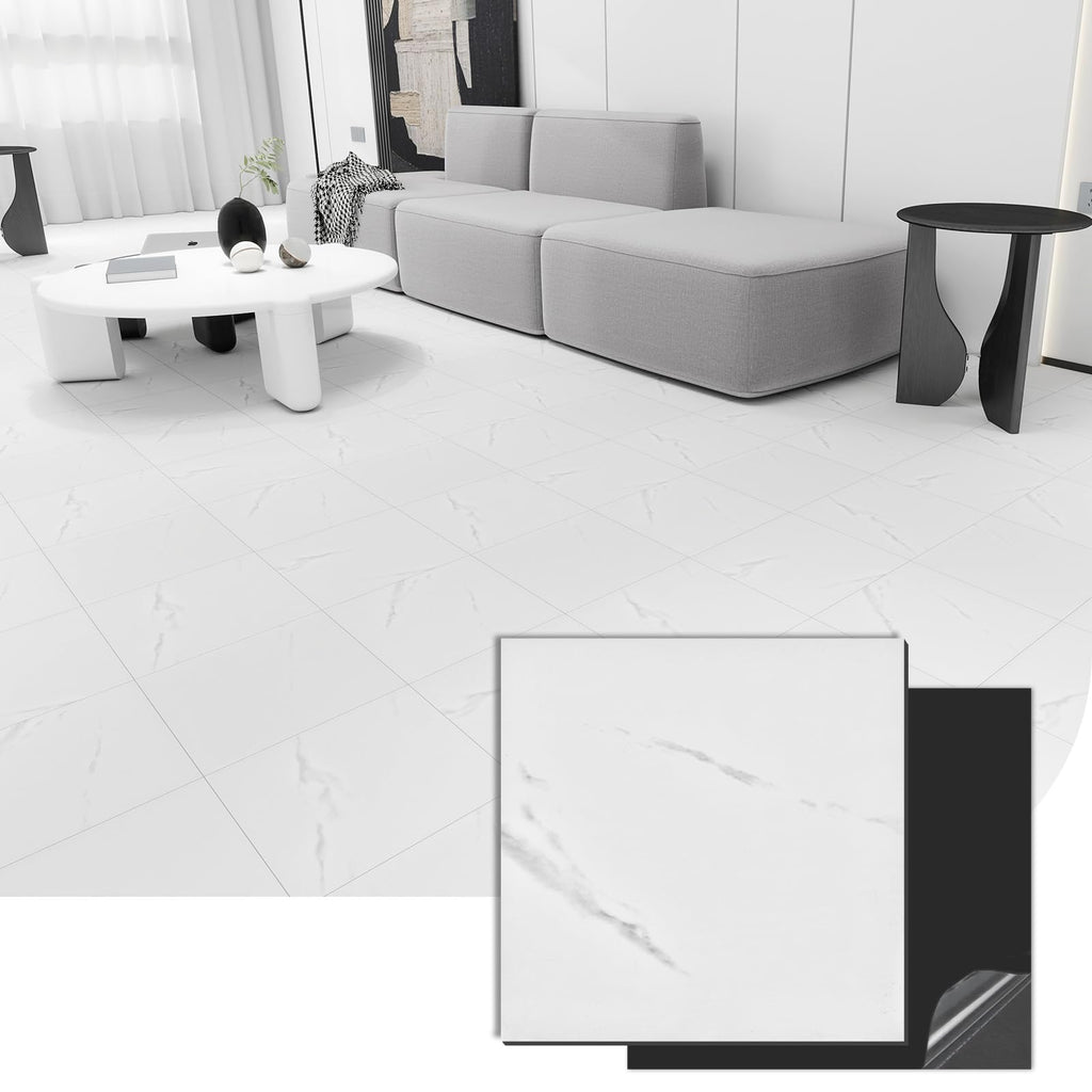 20-Pack 12"x12" White Marble Peel and Stick Floor Tiles