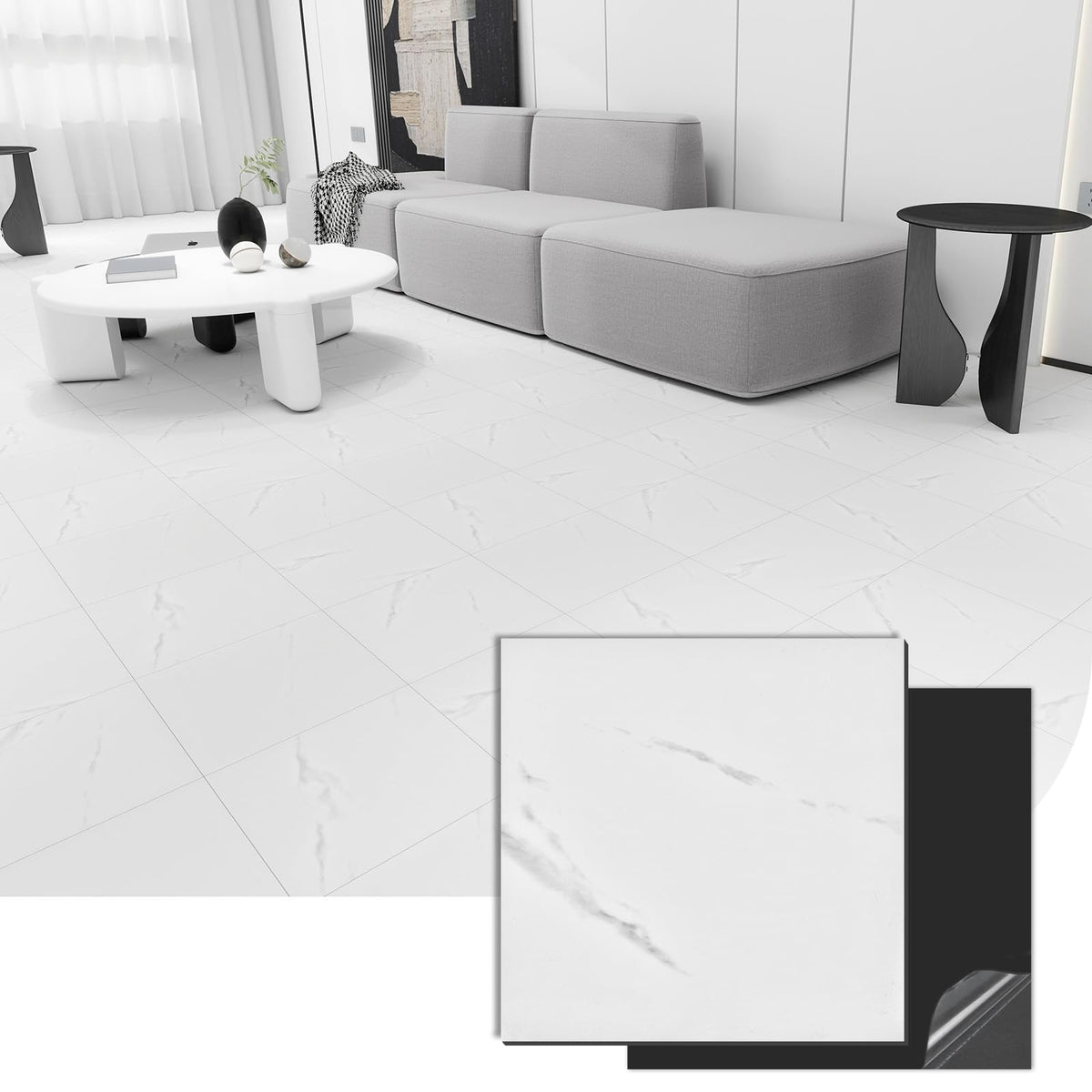 20-Pack 12"x12" White Marble Peel and Stick Floor Tiles