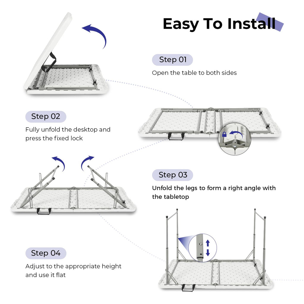 Folding Table 4 Foot, Portable Heavy Duty Plastic Utility Table, White