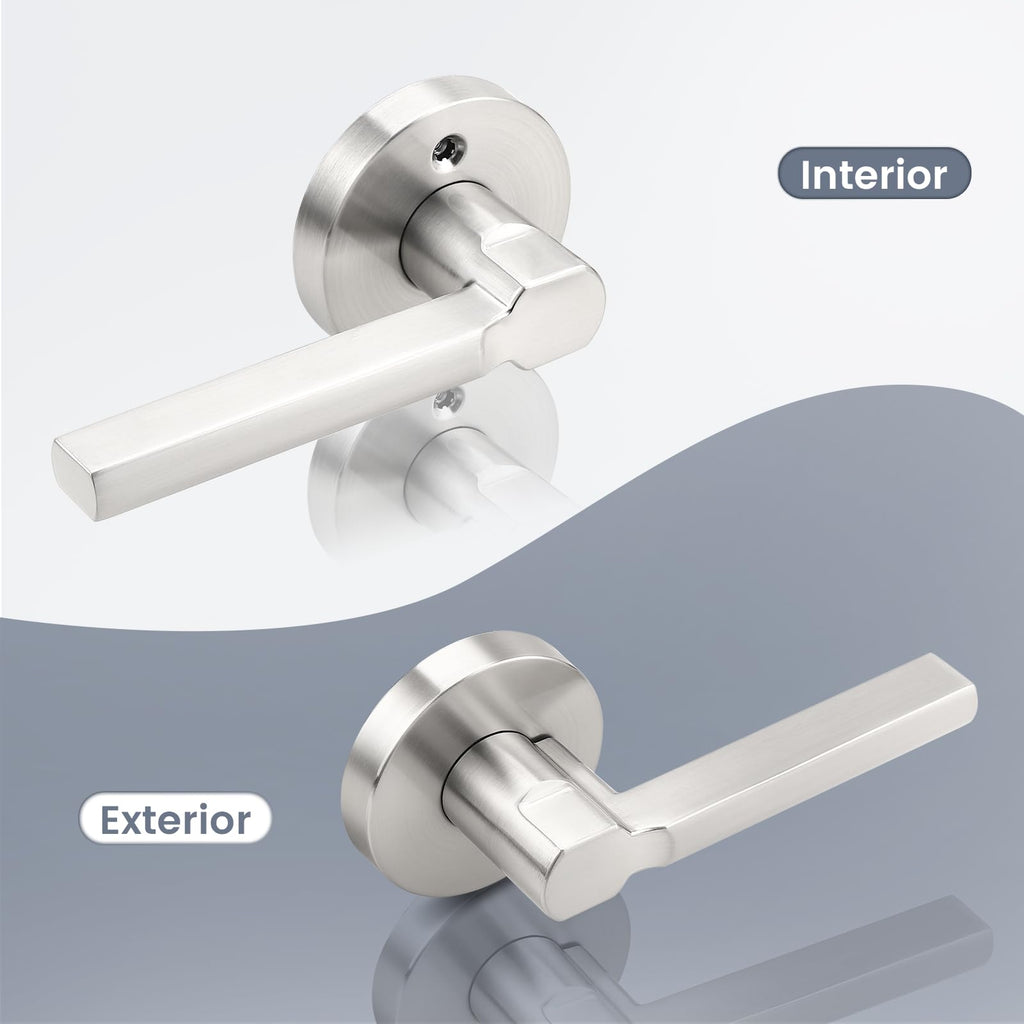 Satin Nickel Passage Door Handle,Brushed Nickel Round Interior Door Lever and Closet,Keyless Non-Locking Door