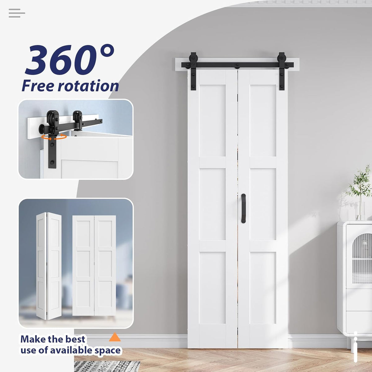 30X84(Double 15x84) White Bifold Barn Door Sliding Bi fold Doors Bi-fold Folding with 34" Hardware Kit & Handle,Solid