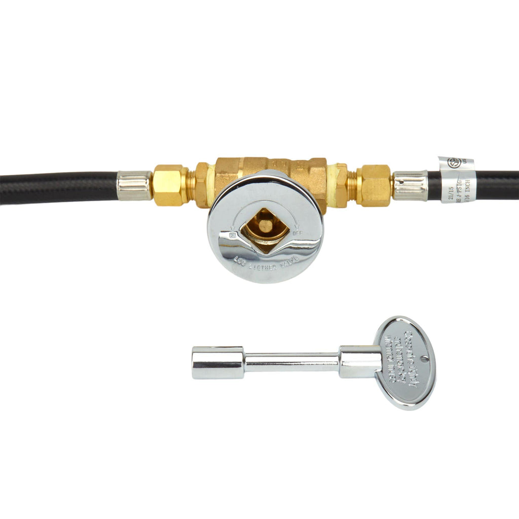 Burner Connection Kit w/ 90k BTU Air Mixer, Chrome Key Valve, Regulator, 1/2" NPT, for DIY Outdoor Gas Fire Pits