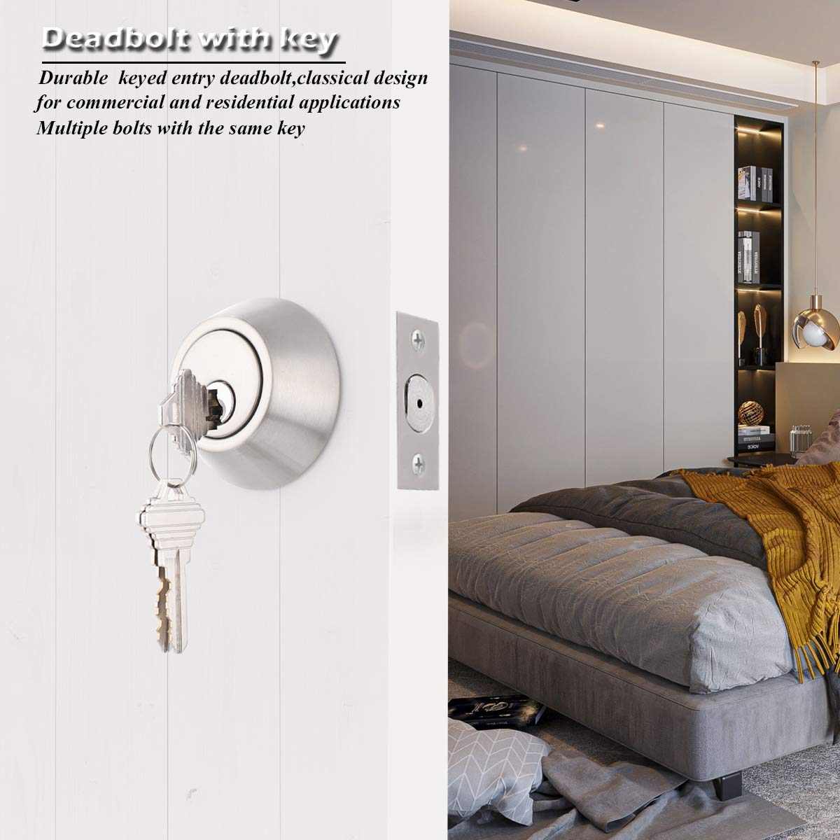Keyed Alike Double Cylinder Deadbolts Door Locks Satin Nickel Keyd Both Sides Door Locksets for Exterior Interior