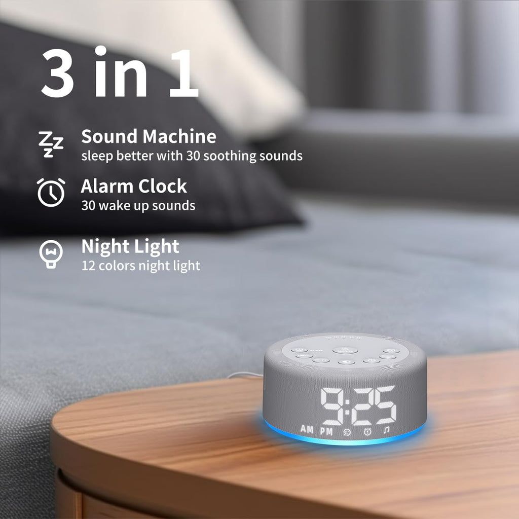 3 in 1: Sound Machine Alarm Clock Night Light White Noise Machine with 30 Sleeping Sounds for Baby Kids Adults 32