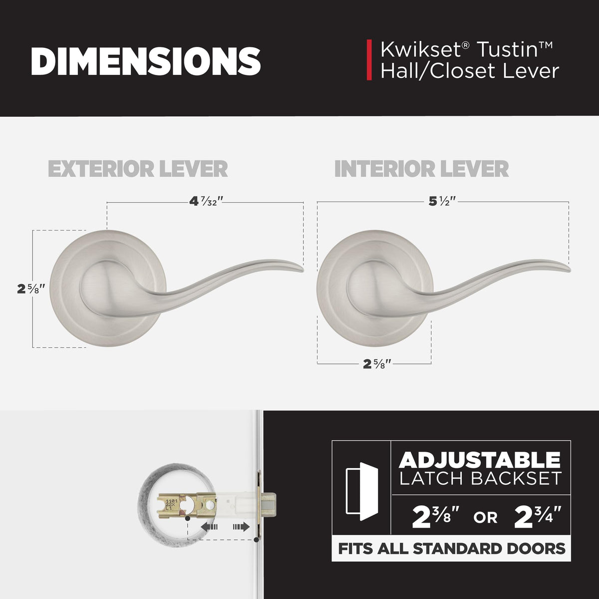 Tustin Interior Passage Door Handle, Lever For Closet and Hallway Doors, Reversible Non-Locking Handle Lever, Satin