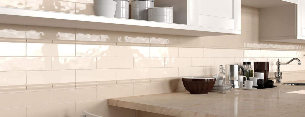 3x12 Bone Handmade Look Ceramic Subway Tile Walls & Kitchen Backsplashes - Classic Gloss Finish (Box Covers 5.5 Sq.
