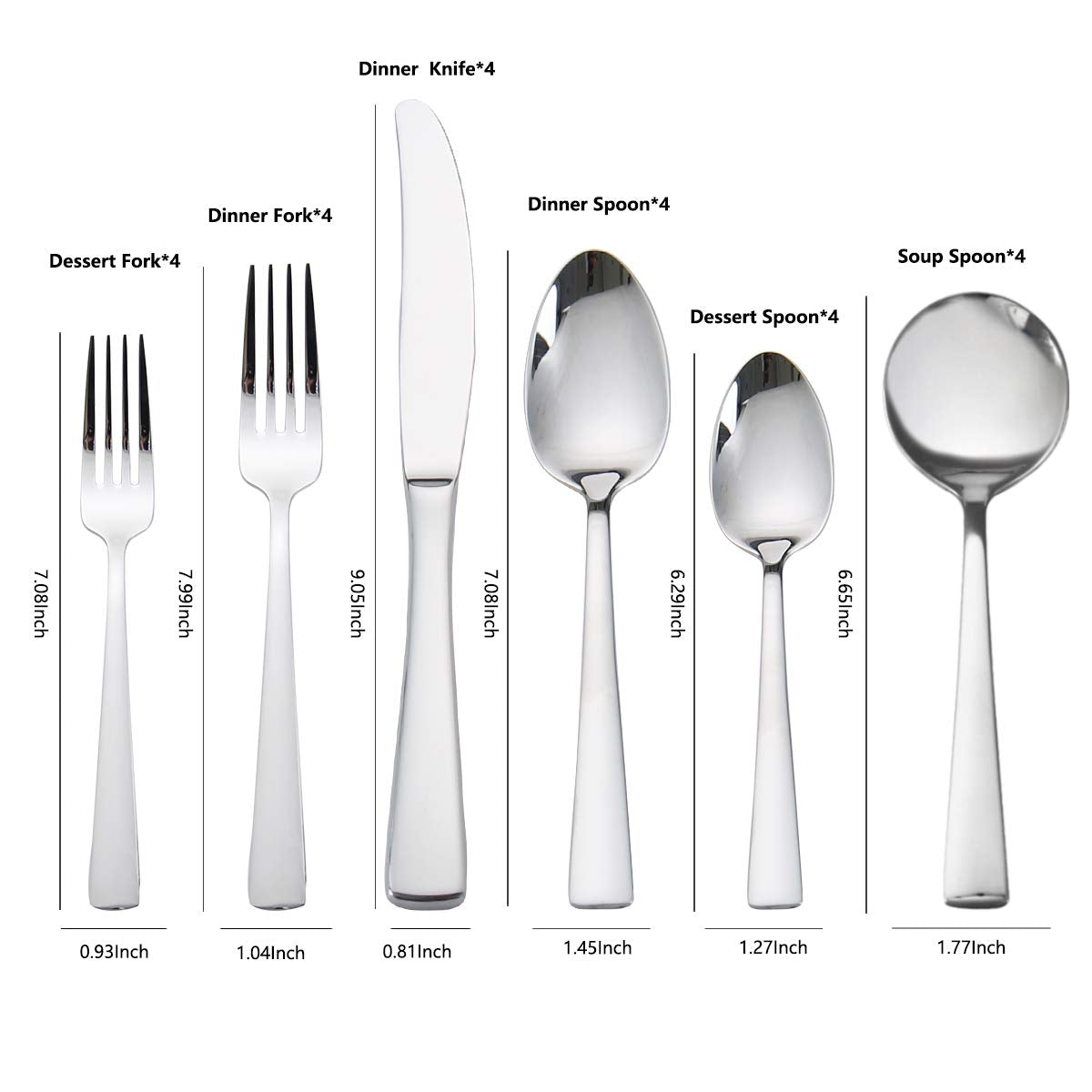 Cutlery Set, 24 Piece Silverware Set With Soup Spoons for 4,Stainless Steel,Silver