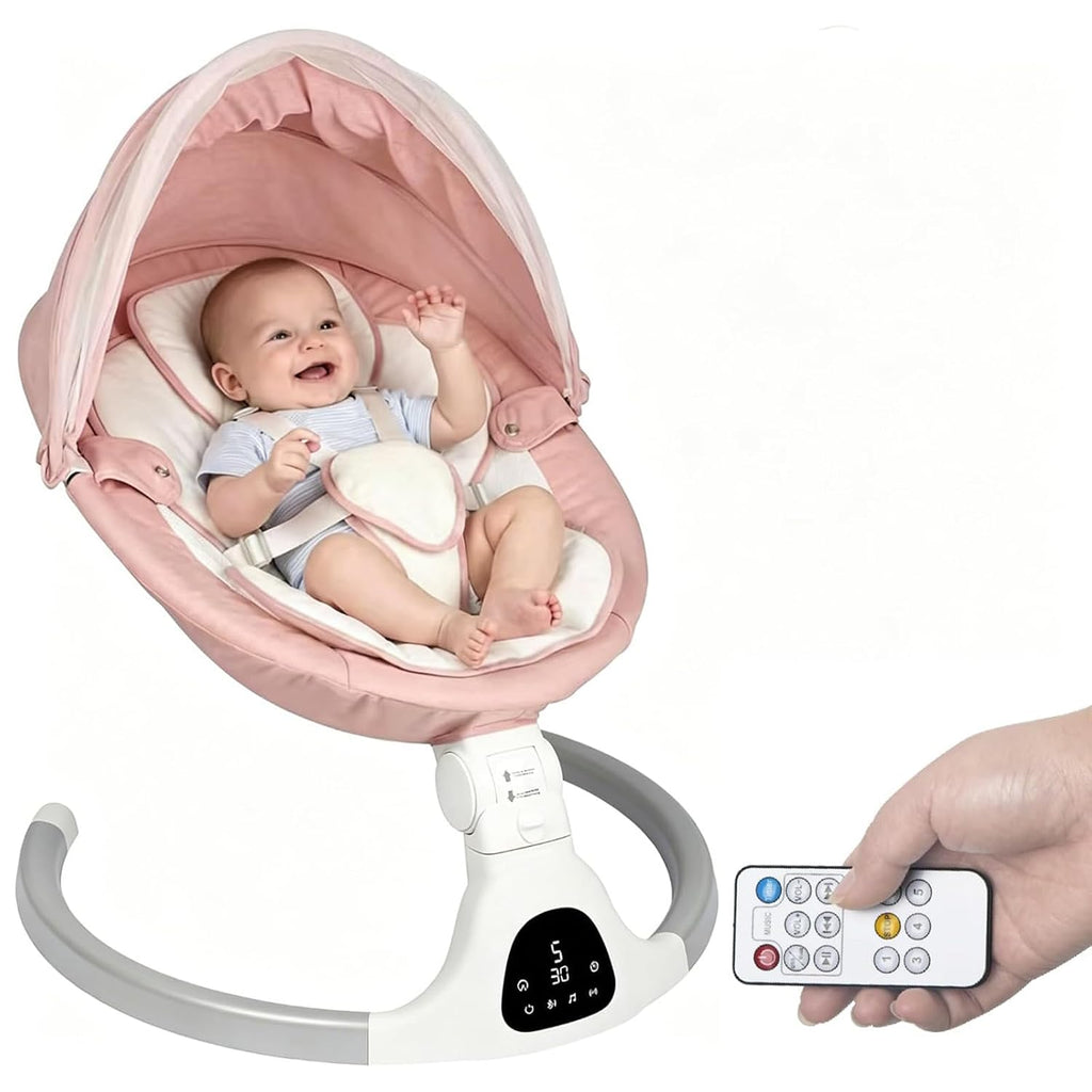 Electric Baby Swing for Infants 0-9 Months, Portable Infant Swing with 5 Swing Speeds, Bluetooth Audio, Remote