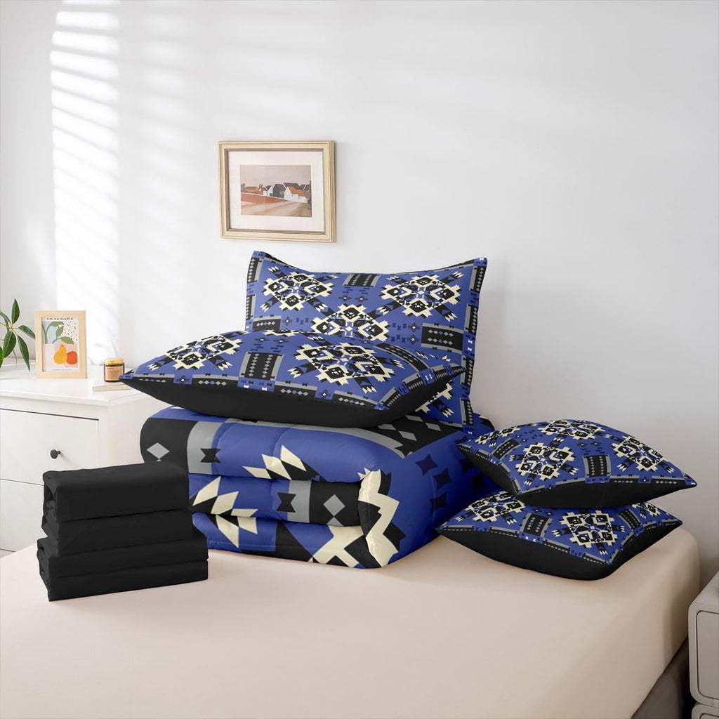 Navy Blue Southwestern Comforter Set 7-Piece Bed in a Bag