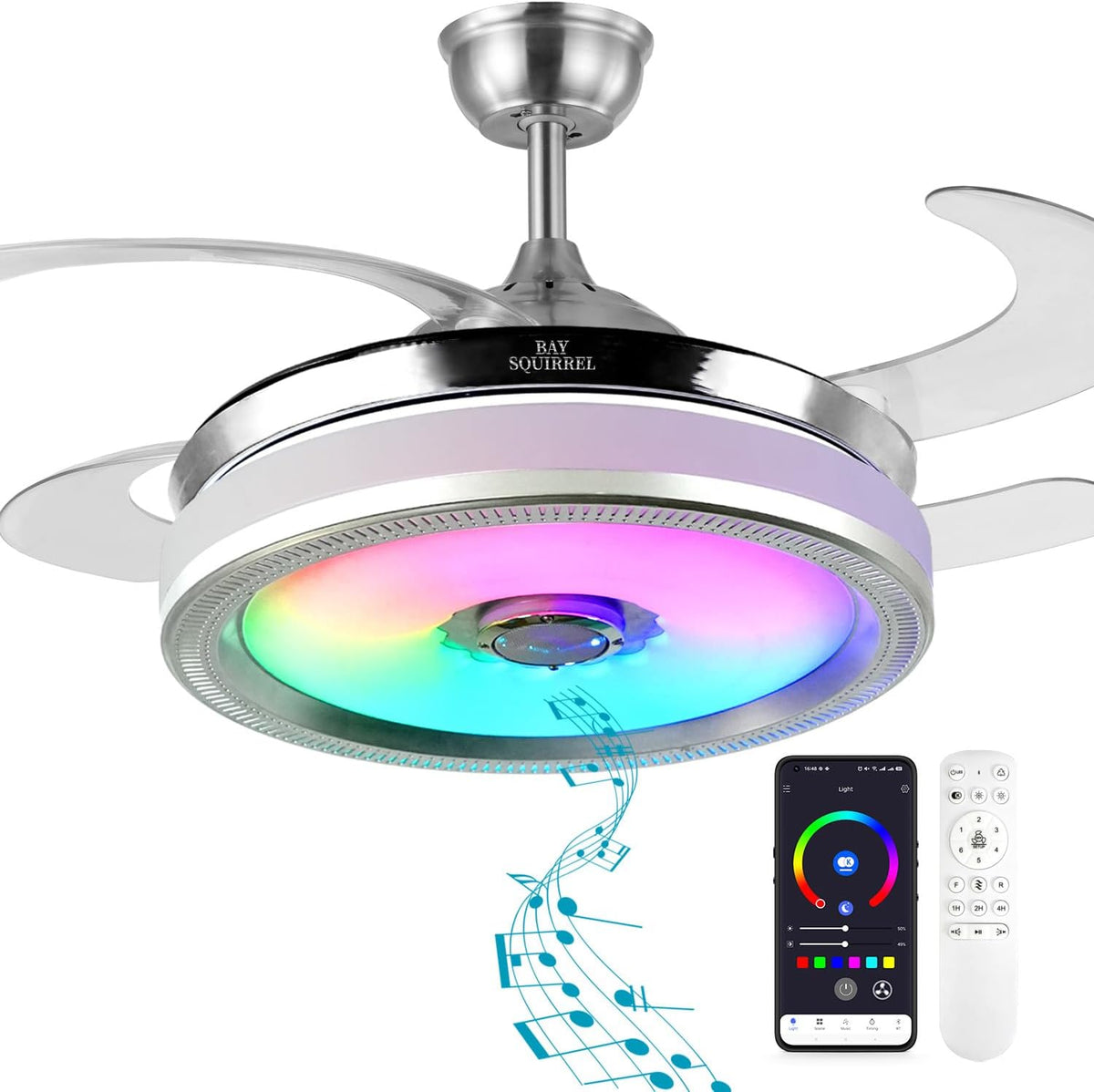 Flush Mount Retractable Ceiling Fan with Light