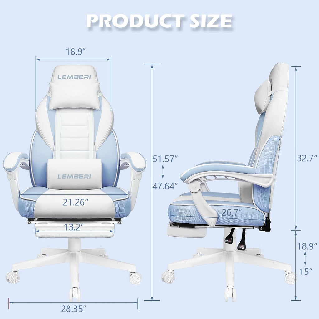 Big and Tall Gaming Chair 400lb Capacity, Heavy-Duty Office Chair with Reinforced Footrest, Wide Seat High Back PC
