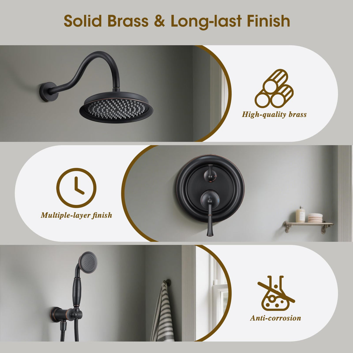 Shower System, 9 Inch Shower Faucet Set with Handheld, Bronze