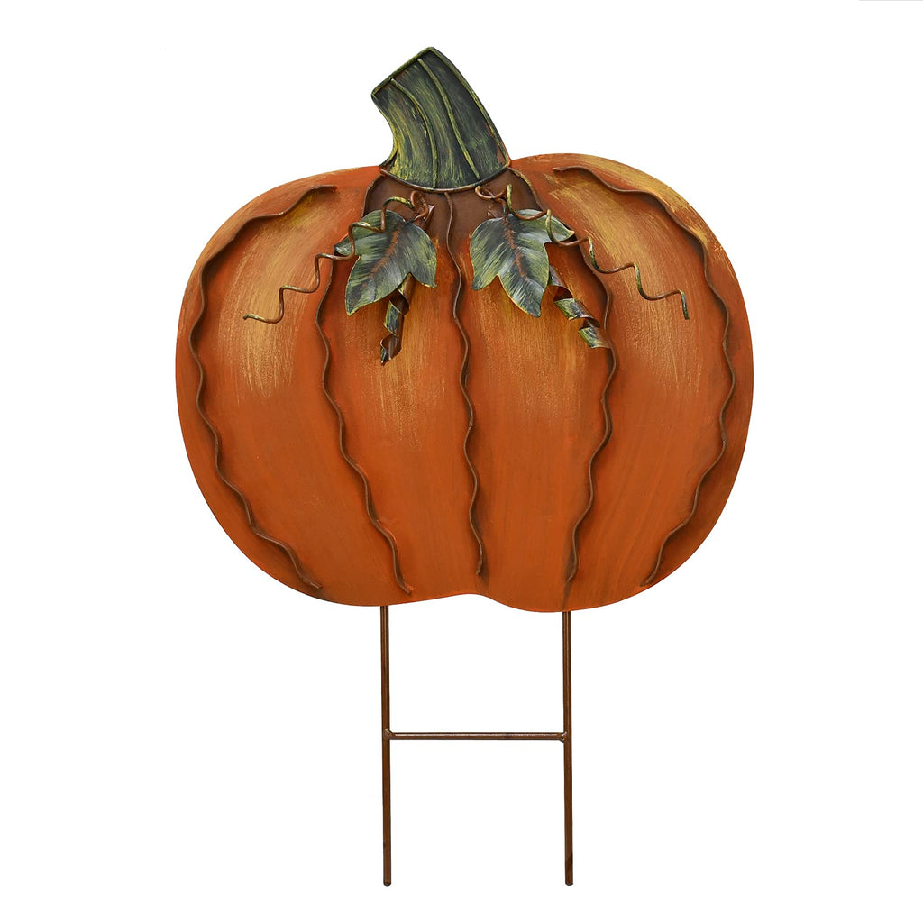 Outdoor Decor Metal Pumpkin Garden Stakes Autumn Decorative Yard Sign