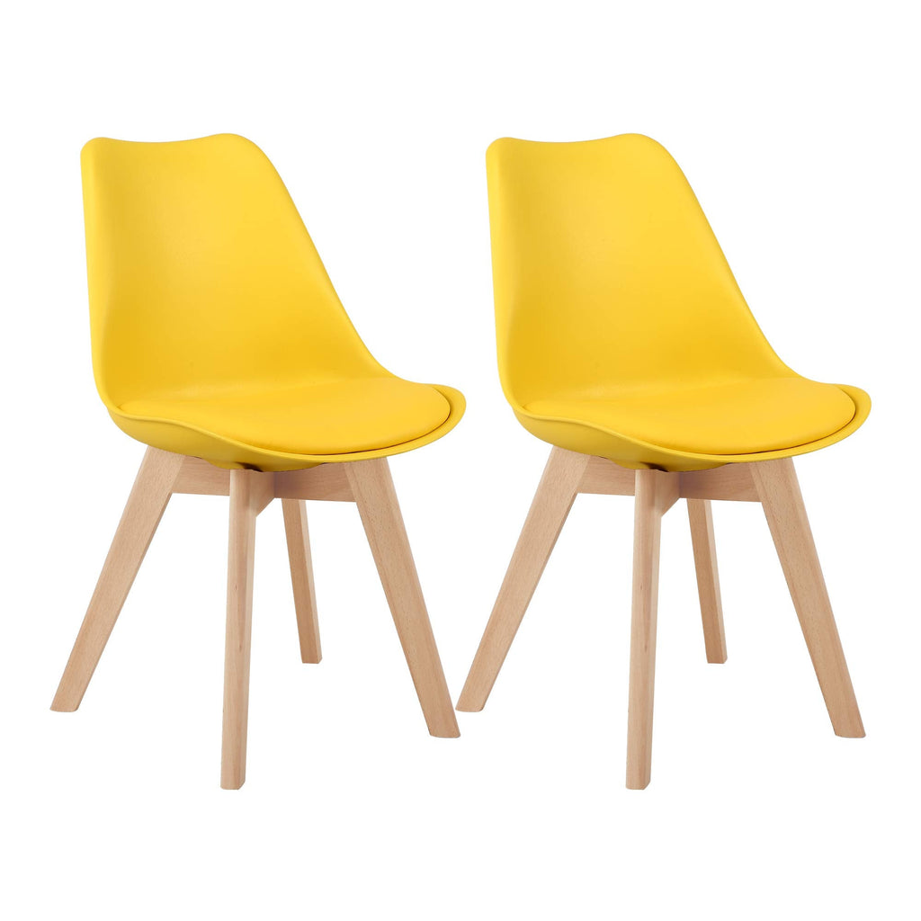 Inspired Eames Style Mid Century Modern Shell Dining Chairs with Wood Legs, 2PCS, Yellow